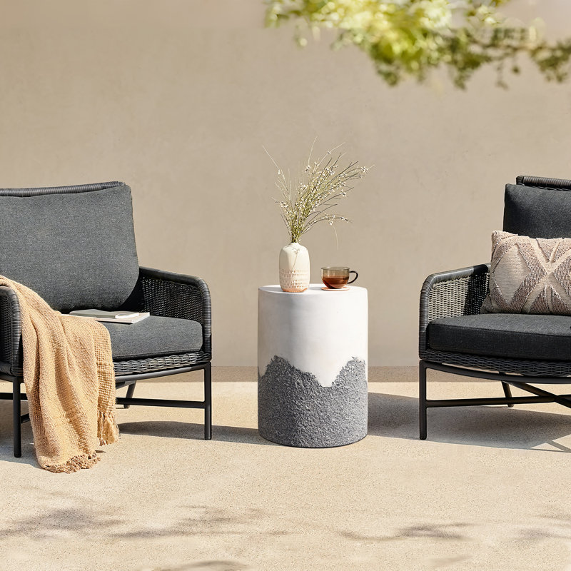 Table de patio d'extérieur ronde en ciment 17,7 po gris et crème