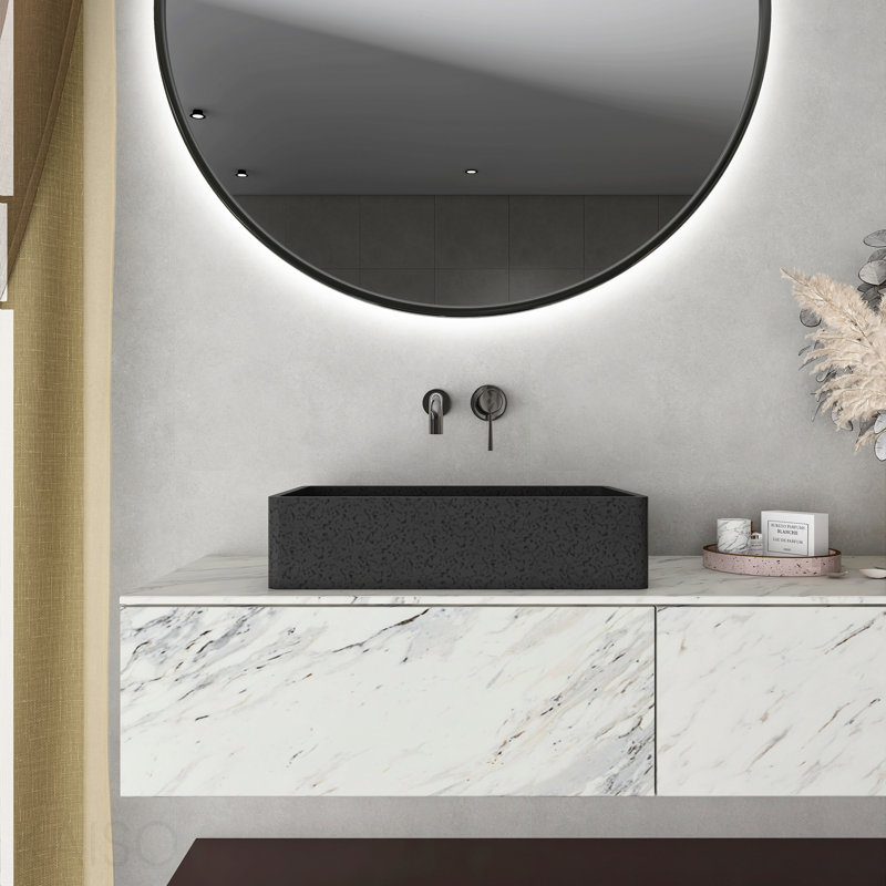19.68'' Concrete Rectangular Modern Dark Gray With Patterns Bathroom Sink