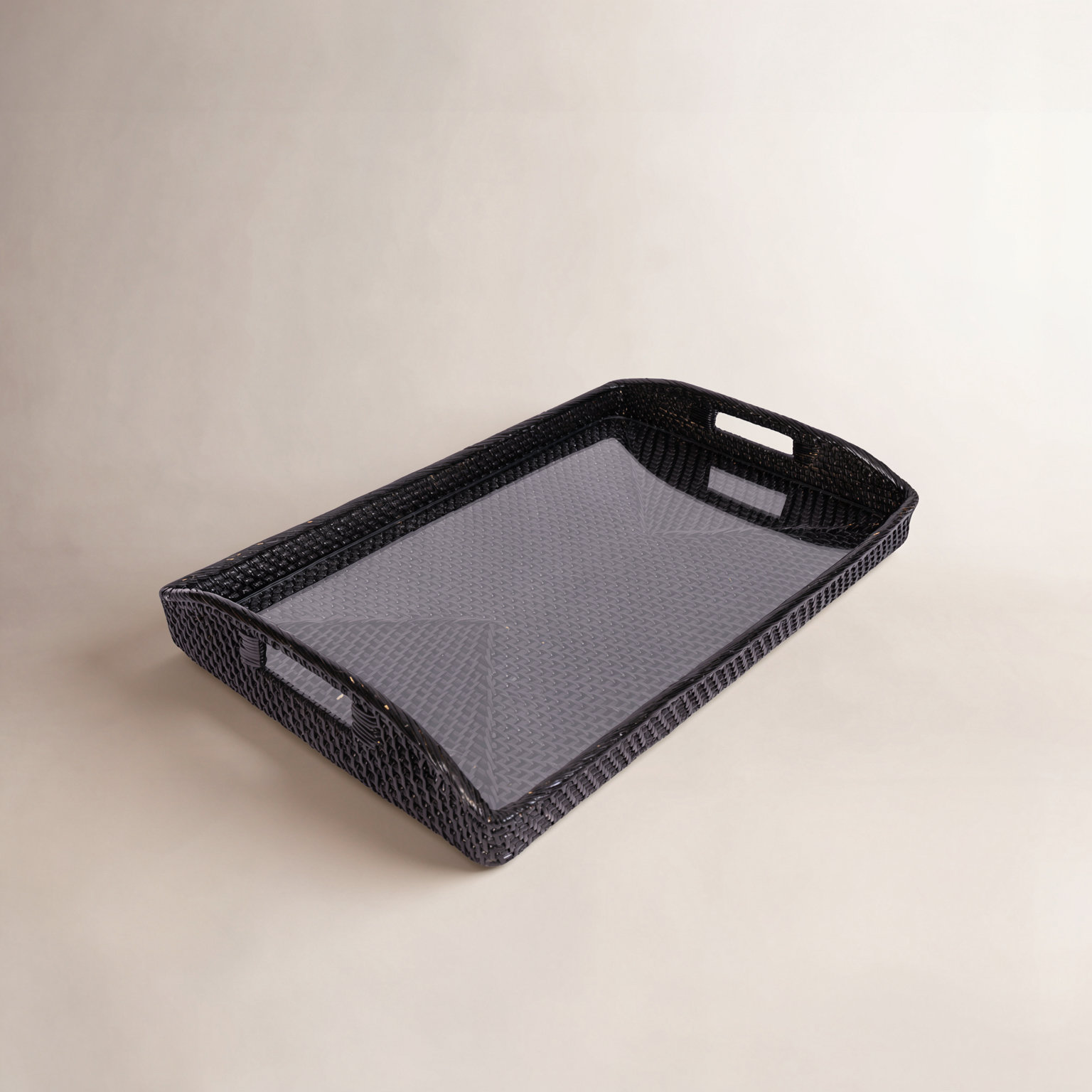 Rectangular Tray with Glass Insert, Tudor Black, 17" W x 12" D x 1" H