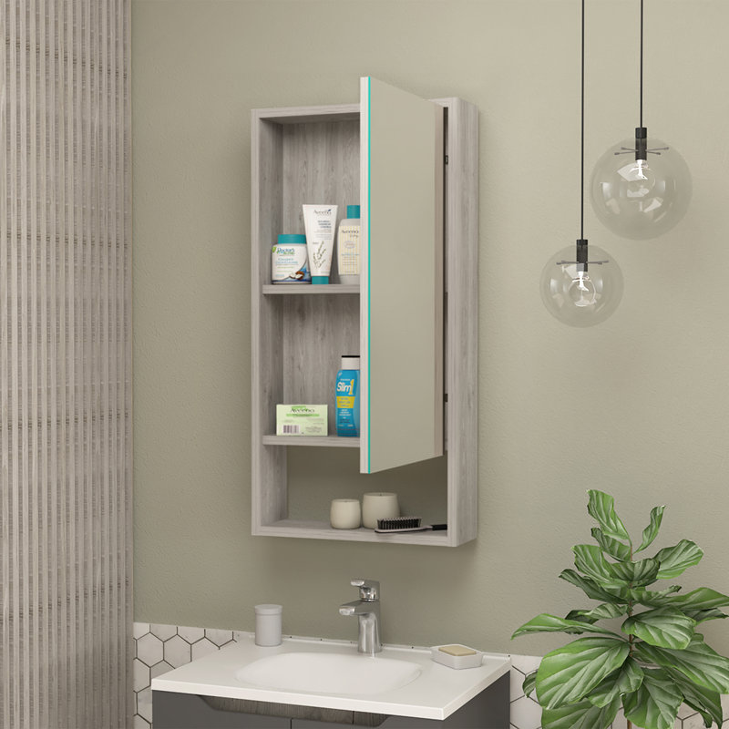 Armoire à pharmacie murale avec miroir, Gris clair
