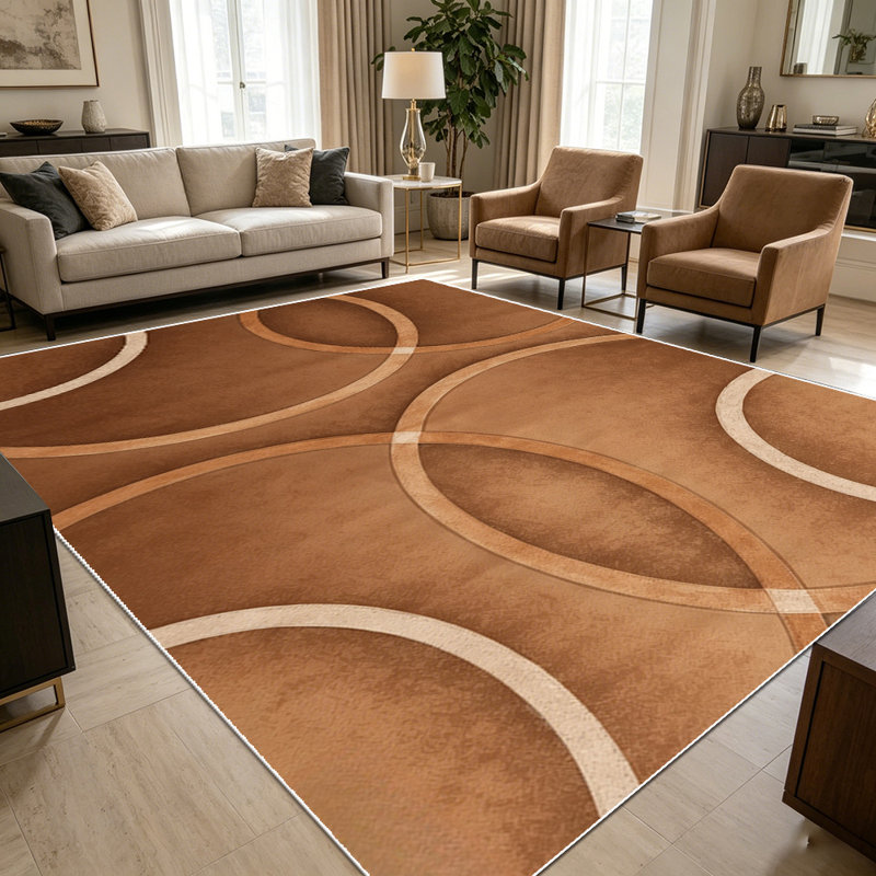 1PC Brown Geometric Circle Abstract area rugs for Living Room, Soft and Comfortable, Suitable for all seasons, easy-to-maintain, machine washable Indoor floor mat, Under Table Farmhouse suitable for living room, dining room, bedroom, entryway,