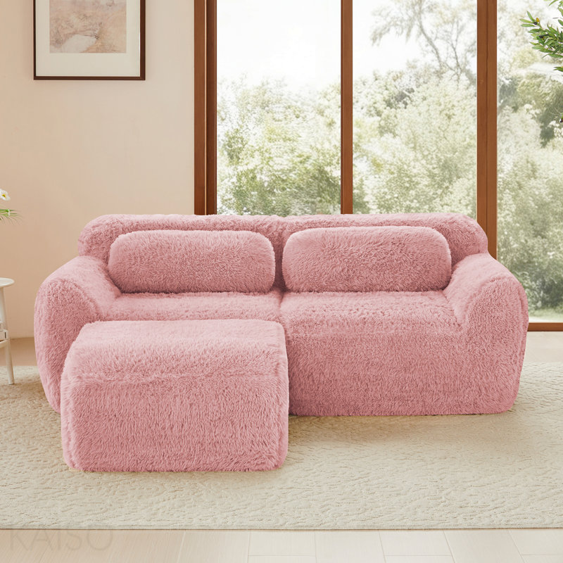 Canapé en L sans os - Tissu moelleux, méridienne, éponge 32D, ergonomique, antidérapant, coussins décoratifs - rose