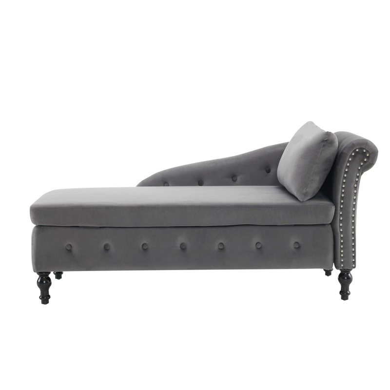 Getchell Velvet Chaise Lounge, Grey