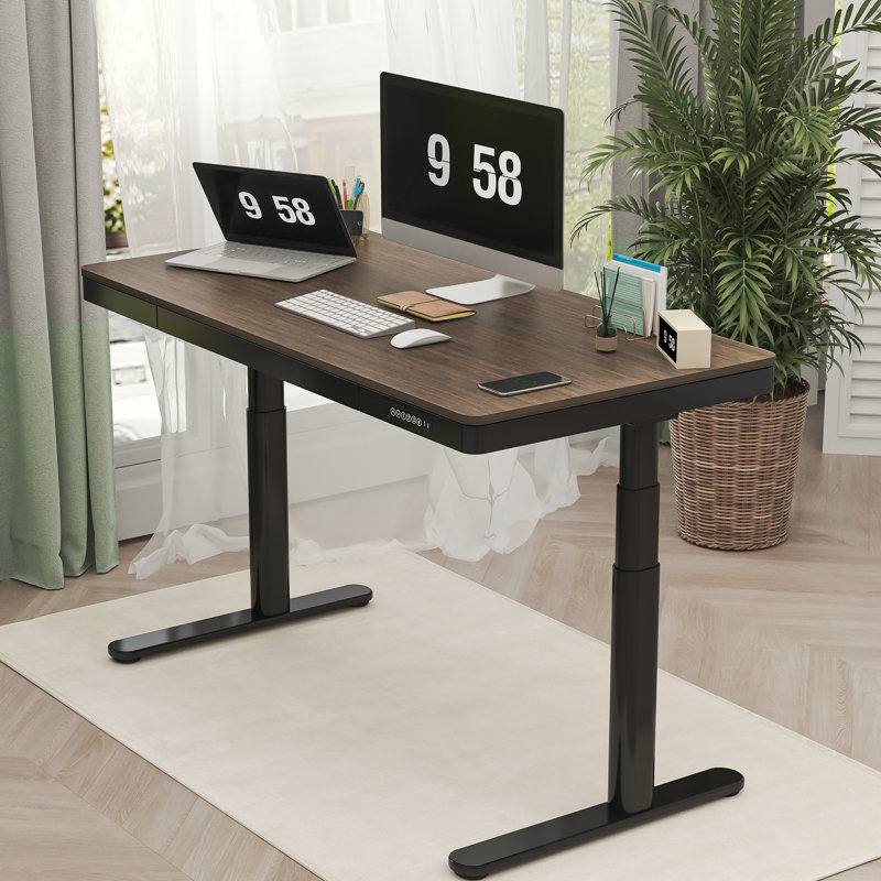 Chargeur de bureau debout sans fil à hauteur réglable 55 po x 28 po Landaverde, Bambou foncé, Noir