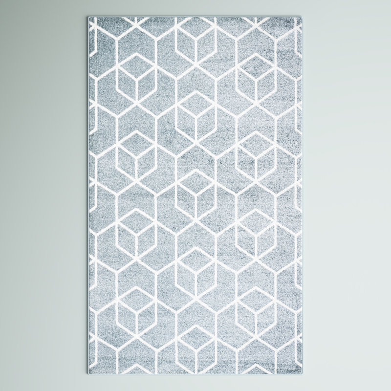 Tapis bleu clair / blanc Mashawna, Rectangulaire 3 pi x 5 pi