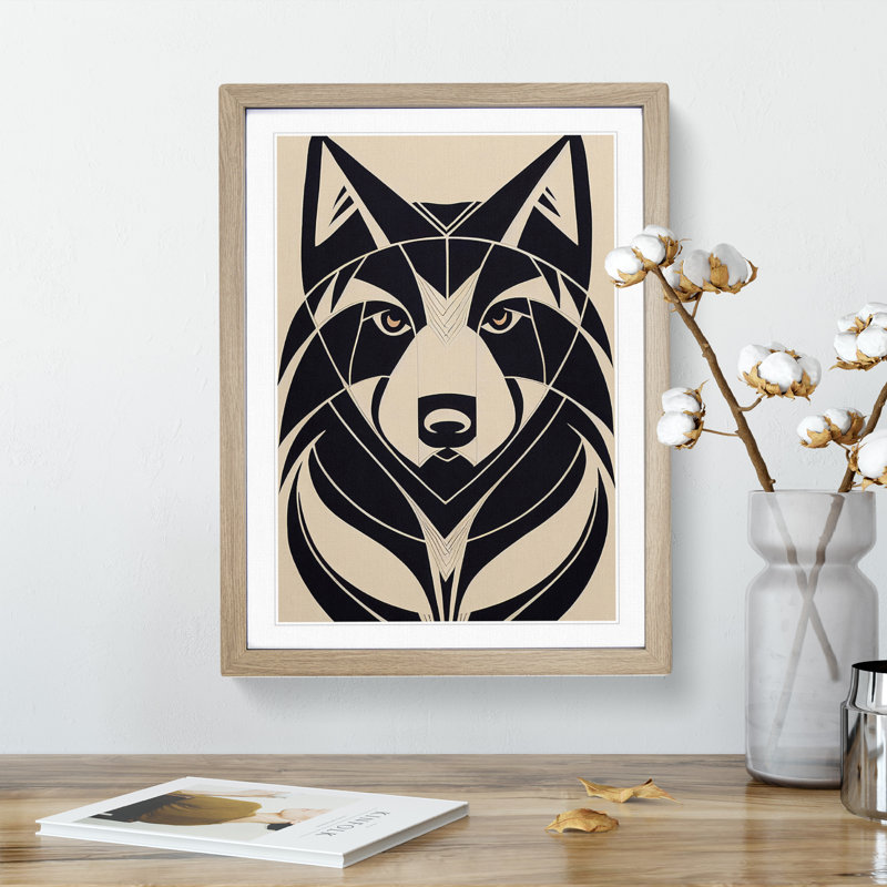 Wolf In Abstract No.3 - Wall Art, 36cm H x 27cm W, Oak Framed Paper, White
