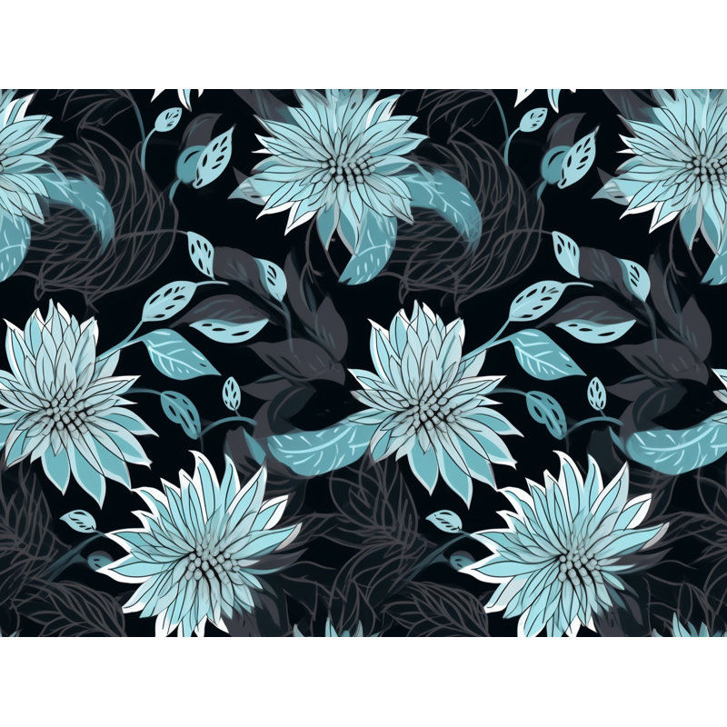 Motif floral de rideaux de fenêtre noirs - 5990, L 40 po x L 82 po