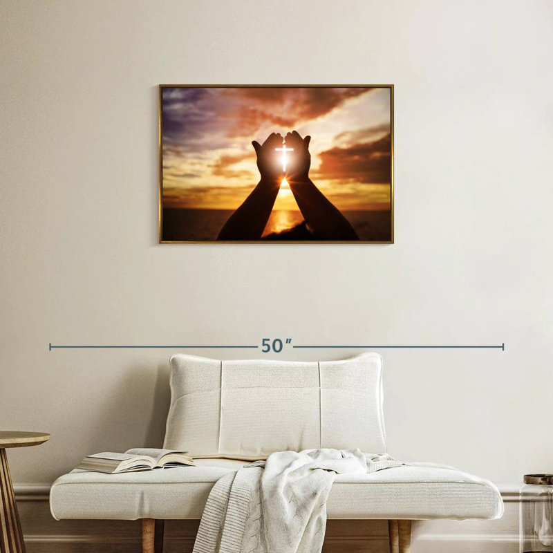 Croix de soleil brillante, Cadre flottant doré, 31 po x 21 po