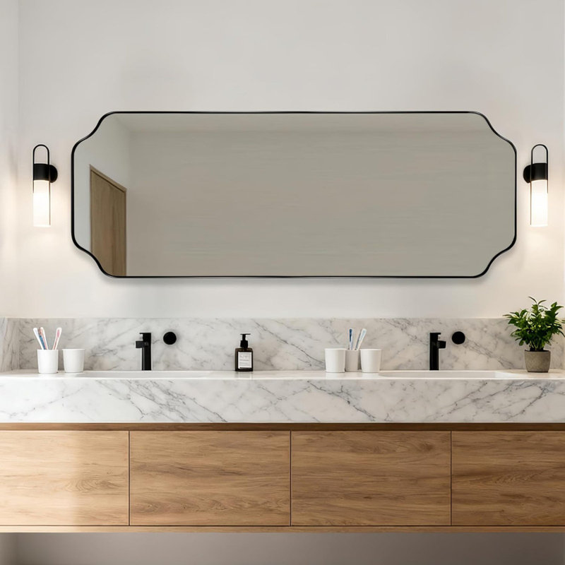 Miroir de salle de bain Modern Cadre en acier inoxydable, Noir mat, 48 po x 18 po