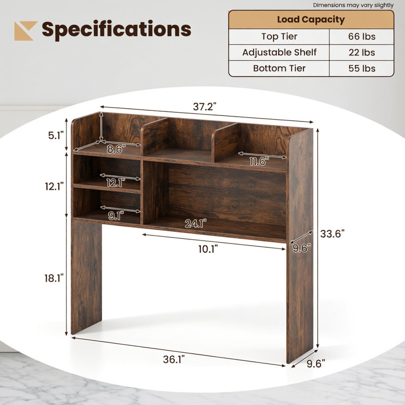 Étagère de bureau avec 6 tablettes réglables, rangement compact pour bureau, chambre et cuisine, brun rustique, Brun rustique