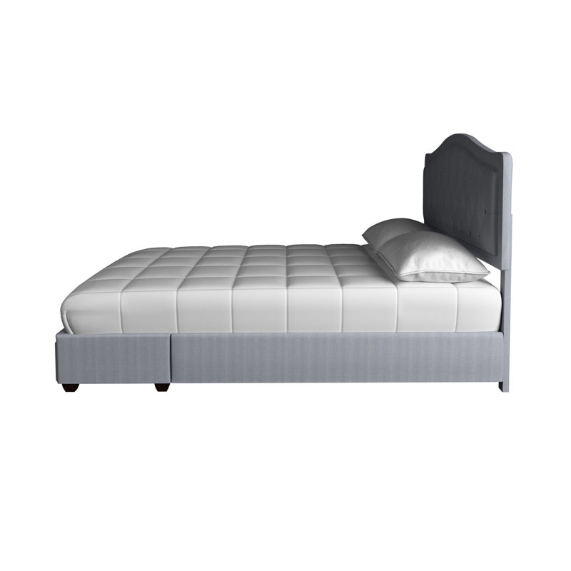 Grand lit de rangement en tissu d'ameublement gris, 2 tiroirs, P 82 po x l 63,64 po, H 43,4 po, rembourré avec rangement, 64 83 43,5 H