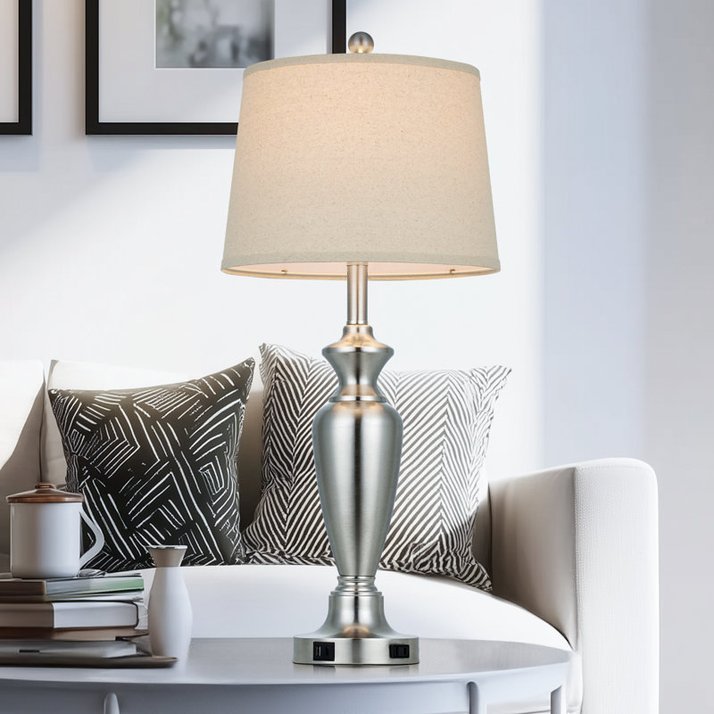 30” Black Touch Control Table Lamps With USB & Type-c Ports, Led Bulb Included, Brushed Nickel