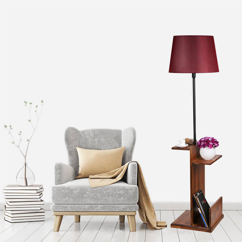 Pamela 170cm Tray Table Floor Lamp, Dark Red, Brown/Black