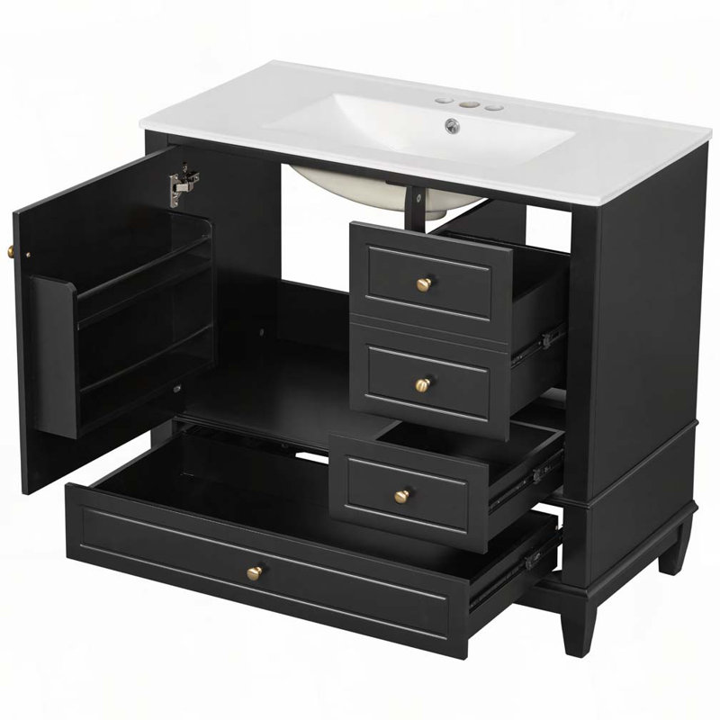 Meuble-lavabo 36 po avec lavabo en céramique, Noir