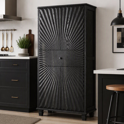 Grande armoire d'appoint avec 4 portes 3D et tiroir, conception Sunburst