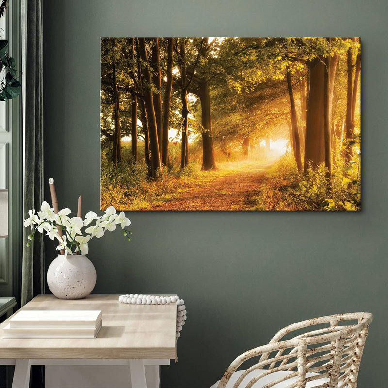 «Peaceful Walk Through Sunlight Mountain Autumn Forest» sur toile, H 32 po x l 48 po