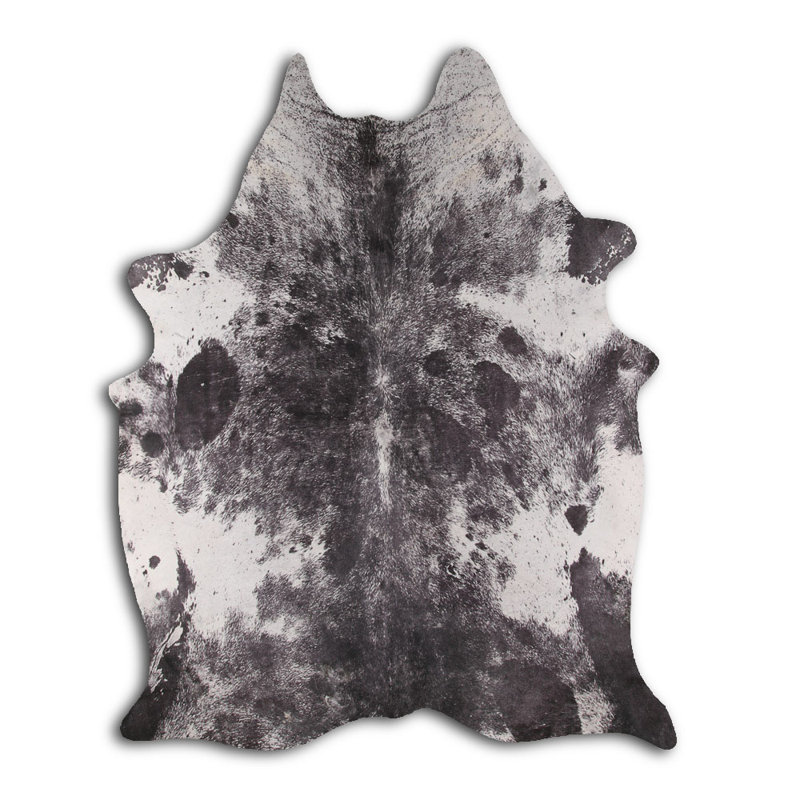 Cuir de vache noir imprimé poivre et sel sur mesure, Nouveauté 6 pi 2 po x 7 pi 4 po