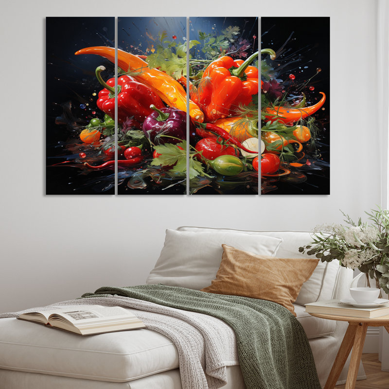 Légume piment rouge sur toile, reproduction de 4 pièces