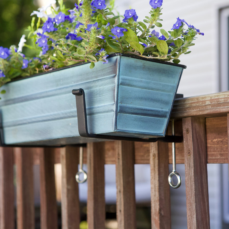 Nantucket Blue Galvanized Steel Rectangular Planter Box with Brackets
