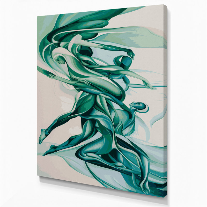 Abstrait art figuratif sur toile vert, H 14 po x l 11 po