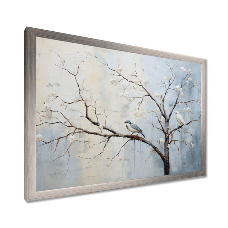 Arbre de fleurs gris gris Sprintime II - décoration murale arbre, H 24 po x l 32 po x P 1 po, Cadre de coin argenté fermé
