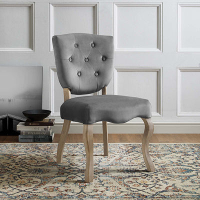 Tufted Velvet Side Chair in Gray