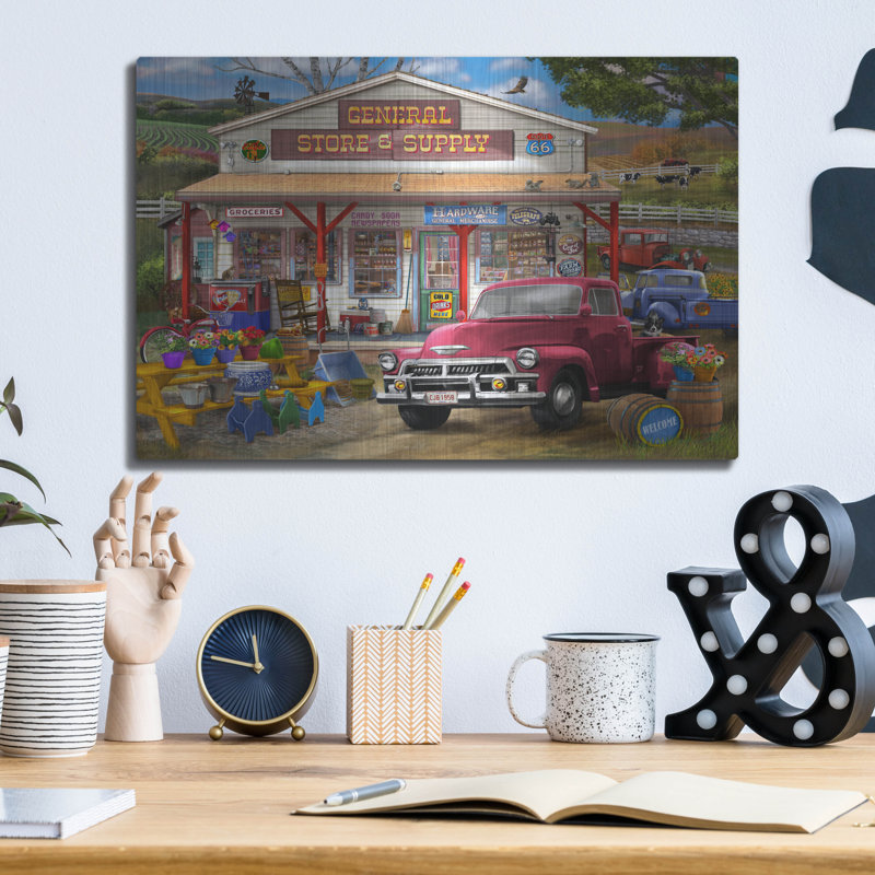 Art général en métal, "General store and ravitaillement", H 12 po x l 16 po