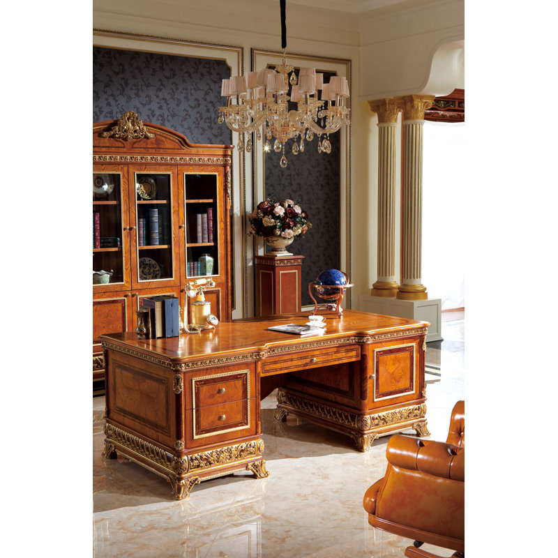 3 Piece Solid Wood Rectangular Executive Desk Office Set with Chair and Bookcase