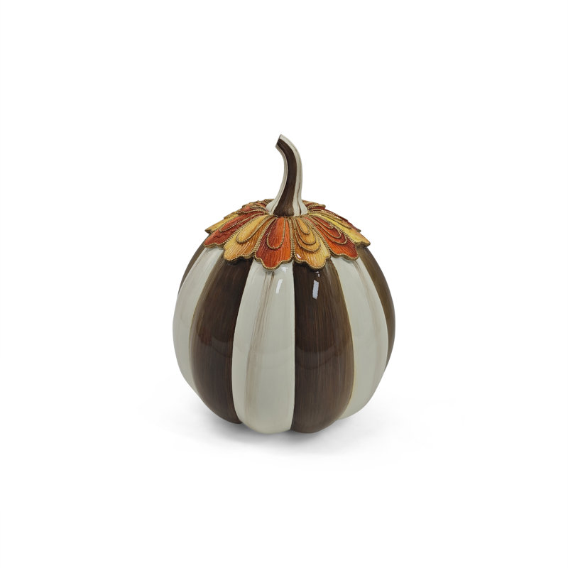 Harvest Glow Paprika Stripe Pumpkin, 9" H x 6.5" W x 6.5" D, Chocolate