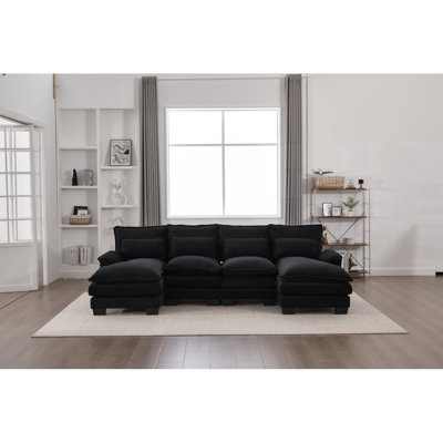 U Shaped, 110" Chenille Comfy 4 Seat Sectional Couches For Living Room, Modular Sofa Sleeper With Double Chaise & Memory Foam For Apartment