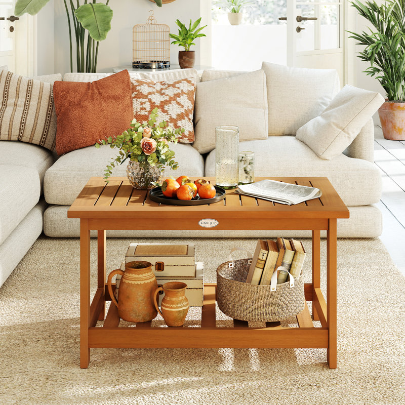  Patio Coffee Table Outdoor Acacia Slatted Coffee Table w/ Slatted Tabletop