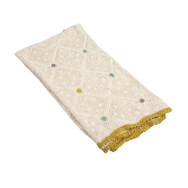 Multicolor Hand-Woven Cotton Crocheted Throw Blanket with Diamond Pattern