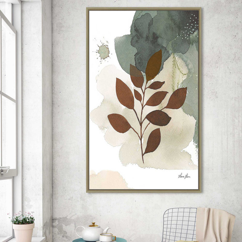 «Sage Bliss II» par Laura Horn - Peinture, H 33,5 po x l 21,5 po x P 2 po, Cadre flottant champagne