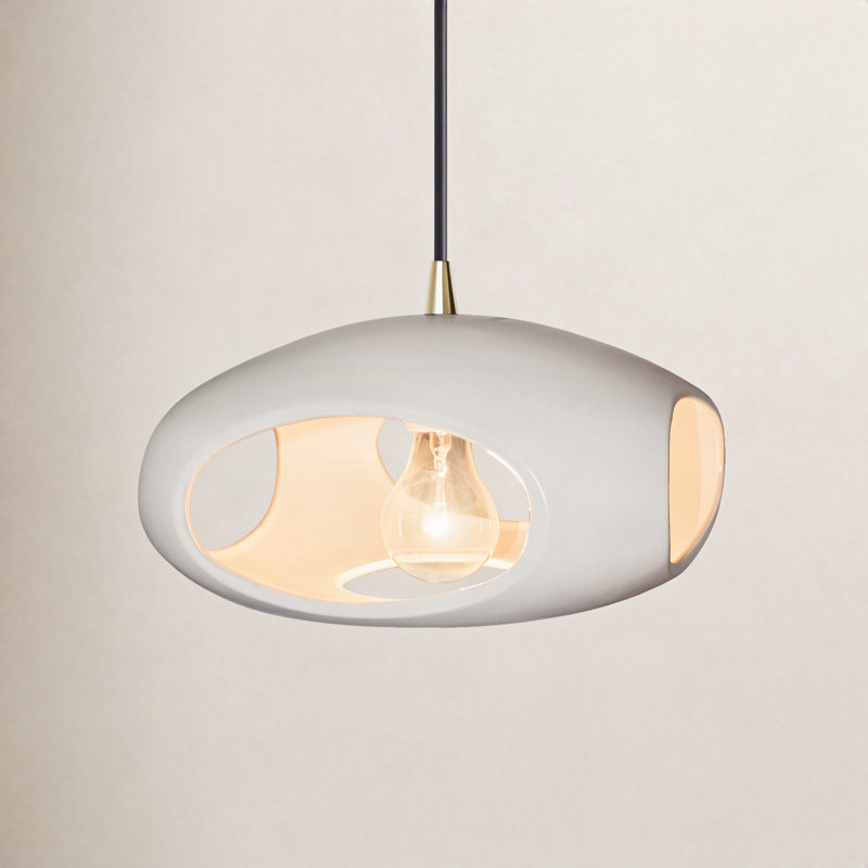 Luminaire suspendu géométrique à 1 lumière Logan, Blanc mat, Laiton antique