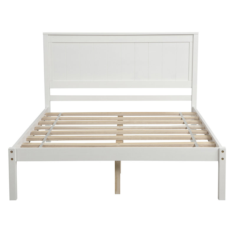 Wood Full Platform Bed Frame With Headboard, Slat Support And No Box Spring Needed, Espresso, White
