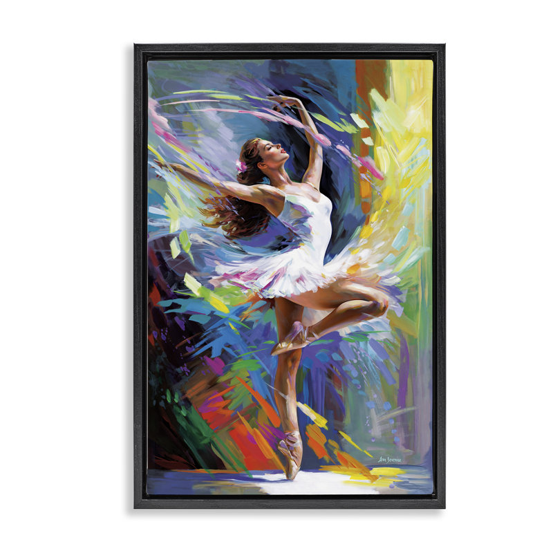  Toile flottante encadrée de ballerine aux couleurs vives par Leon Devenice, Cadre flottant noir de jais, H 25 po x l 17 po