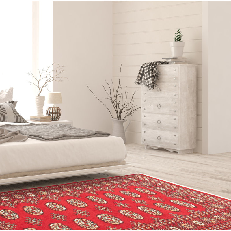 Tapis rouge foncé Malci Peshawar Bokhara 3 pi 1 po x 4 pi 11 po