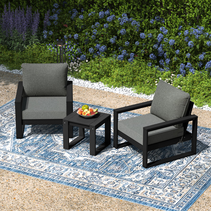Ensemble de conversation modulaire 3 pièces avec cadre et patio, Gris, Noir, noir, noir, noir