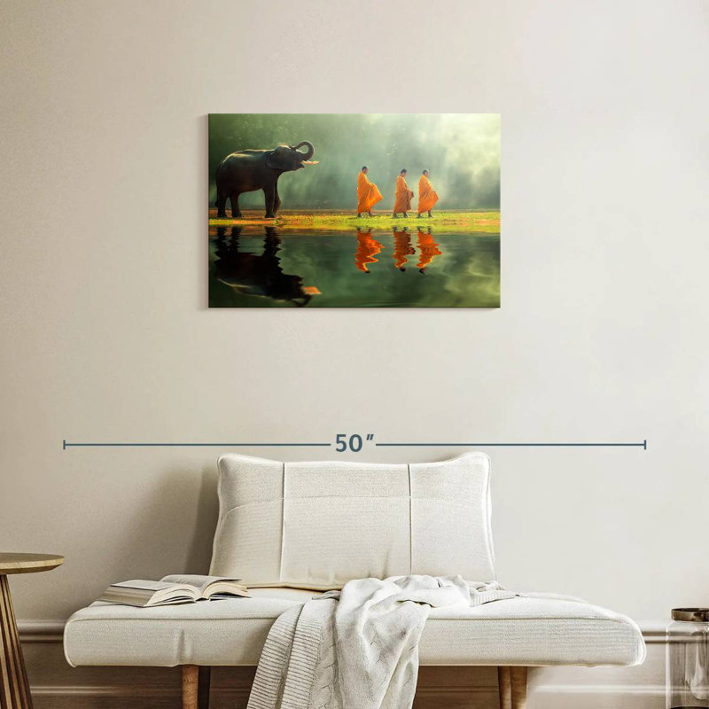 Adella Elephant And Monks, 20" H x 30" W