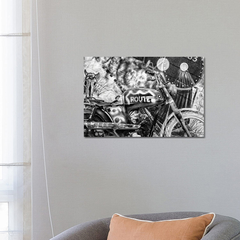 Black Arizona Series - Motorcycle Route 66 - Wrapped Canvas Print, 66.04 cm H x 45.72 cm W x 3.175 cm D