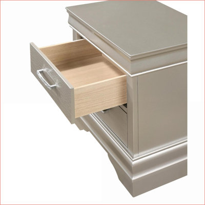 Modern Glam 2-Drawer Solid Wood Champagne Nightstand for Bedroom