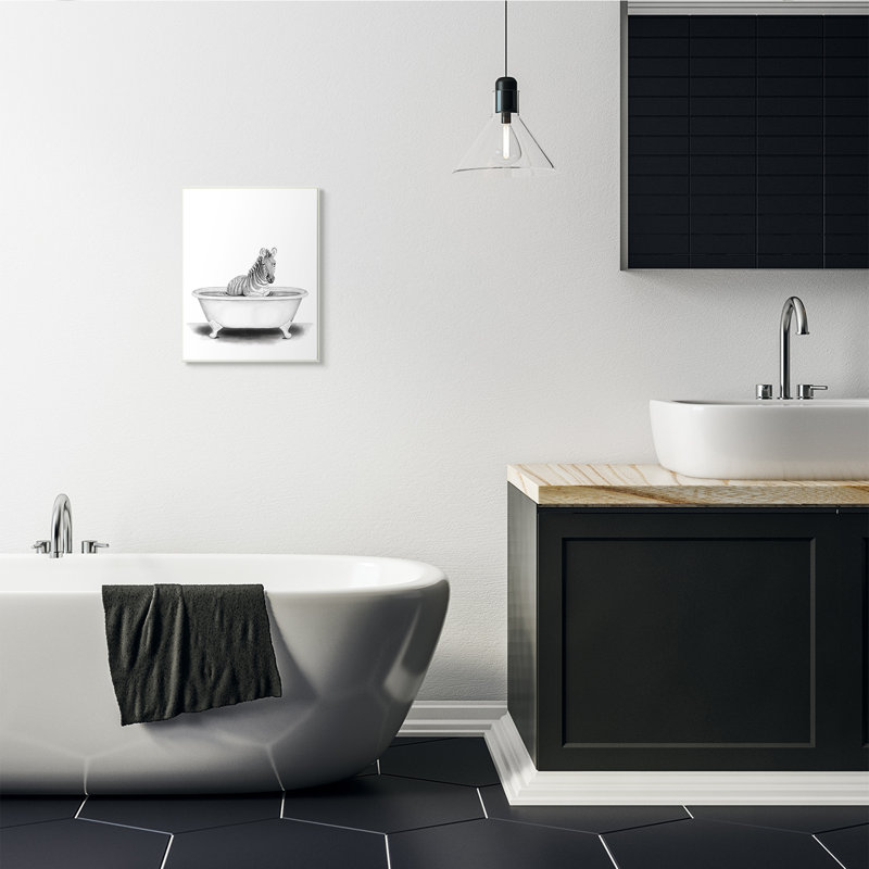 «Zebra in a Tub Funny Animal Bathroom» par Rachel Neiman - reproduction de dessin, H 19 po x l 13 po x P 0,5 po