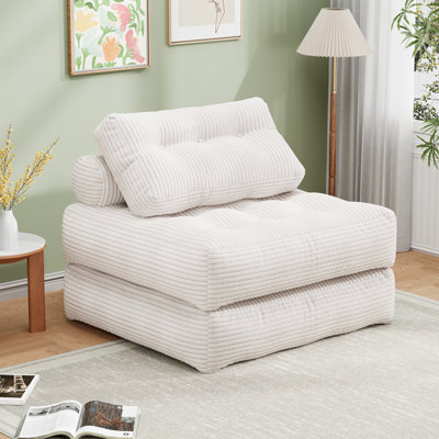 Folding Convertible Sofa Bed With Headrest & Lumbar Support, 4-In-1 Sleeper Chair With Pillow, Available In Ivory/Pink