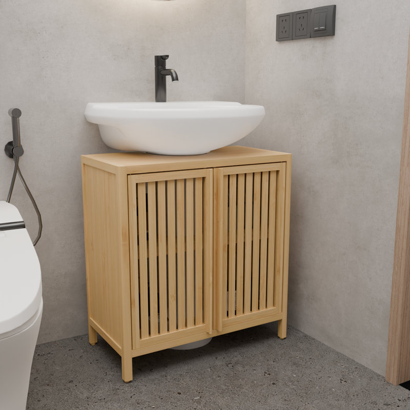 Base de meuble-lavabo rustique en bambou Tova avec rangement spacieux et conception écologique (base seulement)