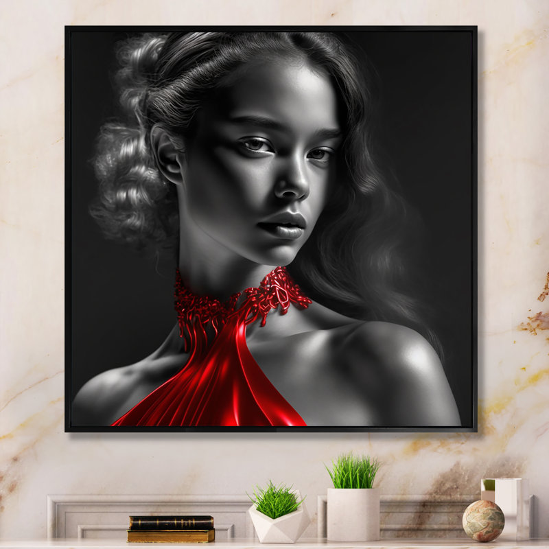 Reproduction sur toile rétro gracieuse en noir et rouge IV, H 24 po x l 24 po x P 1 po, Toile avec cadre flottant noir