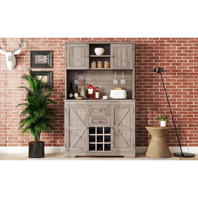 Armoire de salle à manger, bar à café avec tiroirs, rangement fonctionnel en finition chêne pour et cocktails, maison
