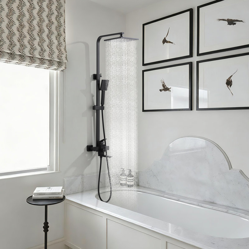 Wall Mounted 3-Function Exposed Complete Shower System With Handheld Shower And Tub Faucet, Matte Black
