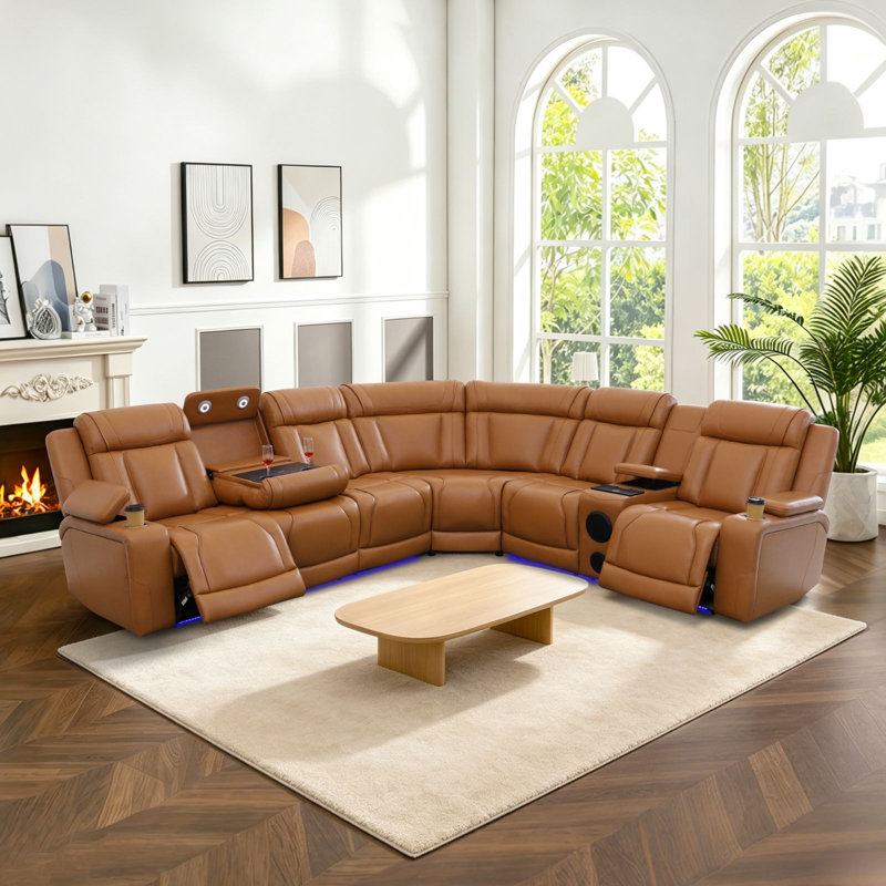 Modulaire moderne inclinable électrique 3 pièces avec chargement sans fil, console de rangement, porte-gobelets, ports USB et éclairage DEL