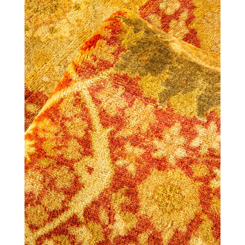 Tapis orange noué à la main de conception unique 8 pi 1 po x 10 pi 3 po Keenan