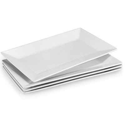 4-Piece 14" Rectangular Serving Platters, White Porcelain